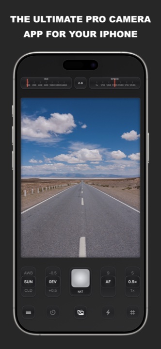 Eclat pro camera interface with ISO, speed gauges and manual controls